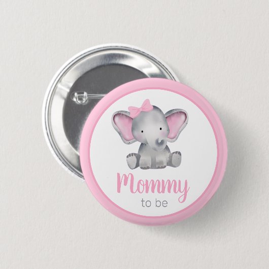 Mammie om roze olifant Baby shower Button te zijn (Voorkant /achterkant)