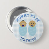 Mammie om tweekleppige Button met blauw Baby showe (Voorkant /achterkant)