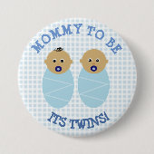 Mammie om tweekleppige Button met blauw Baby showe (Voorkant)