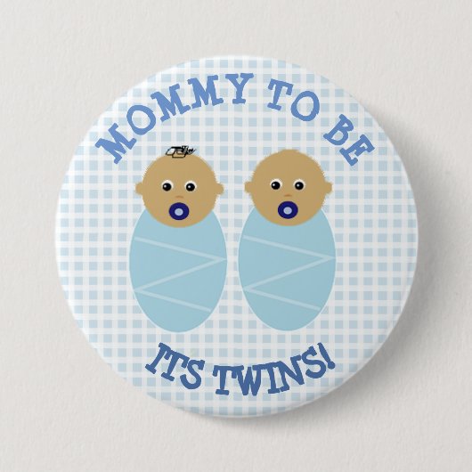 Mammie om tweekleppige Button met blauw Baby showe (Voorkant)