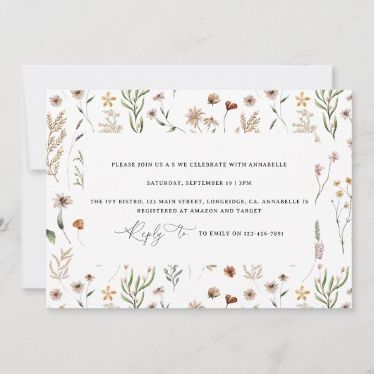 Mammie om wilde bloem baby shower kaart (Achterkant)