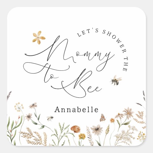 Mammie om wilde bloem baby shower vierkante sticker (Voorkant)