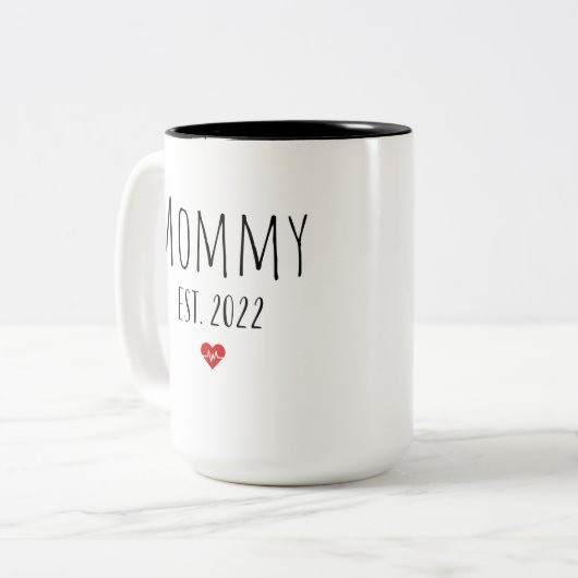 Mammie test 2022 nieuwe moeder eerste moederdag tweekleurige koffiemok (Voorkant links)