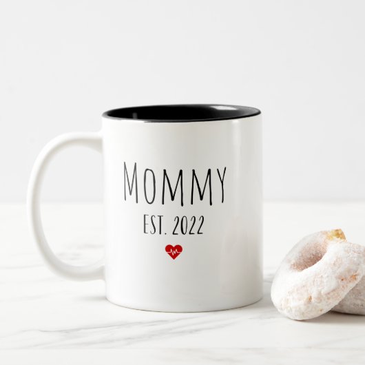Mammie test 2022 nieuwe moeder eerste moederdag tweekleurige koffiemok (Met donut)
