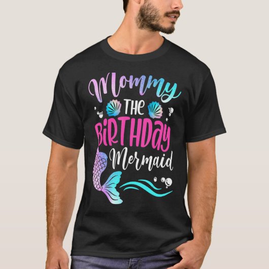 Mammie van de Birthday Mermaid Familie Mathching T-shirt (Voorkant)