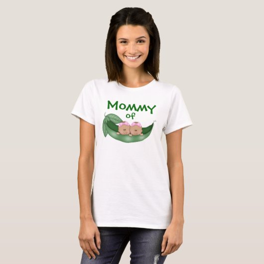 Mammie van donkere, tweelingmeisjes t-shirt (Voorkant volledig)
