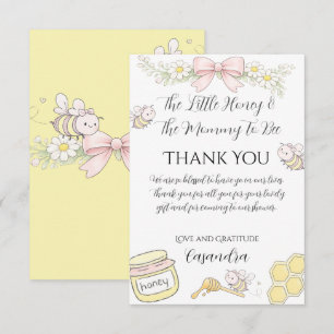 Mammie voor Bee roze strik meisjes babyshower beda Bedankkaart