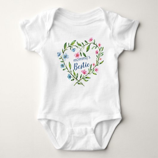 Mammie's Bestie - Roze en Blauwe Floral Heart Romper (Voorkant)
