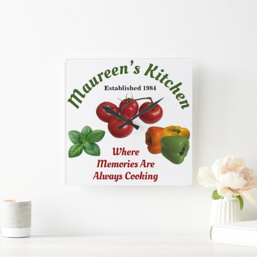 Mammie's Keuken 'Jouw naam toevoegen' Vierkante Klok (Huis)