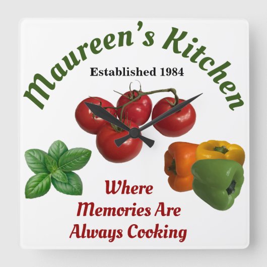 Mammie's Keuken 'Jouw naam toevoegen' Vierkante Klok (Voorkant)