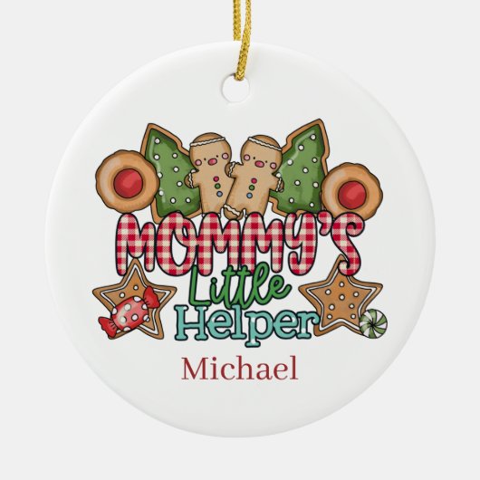 Mammie's kleine helper voegt naambericht toe keramisch ornament (Voorkant)