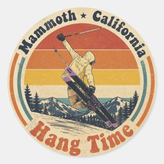 Mammoetspringer op de ski's ronde sticker (Voorkant)