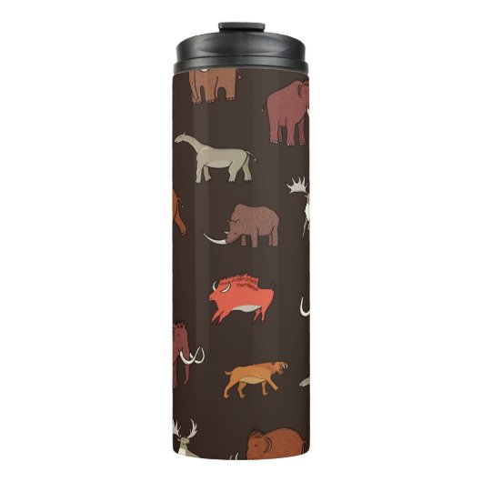 Mammoth Era: Prehistorisch thema patroon. Thermosbeker (Voorkant)