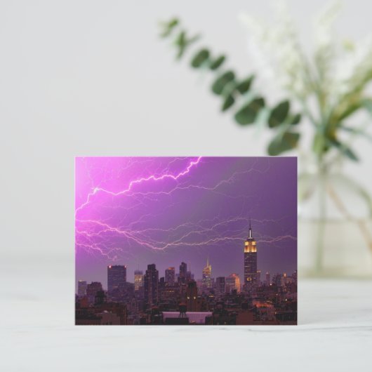 Mammoth Lightning Strike Over Midtown NYC Skyline Briefkaart (Staand voorkant)