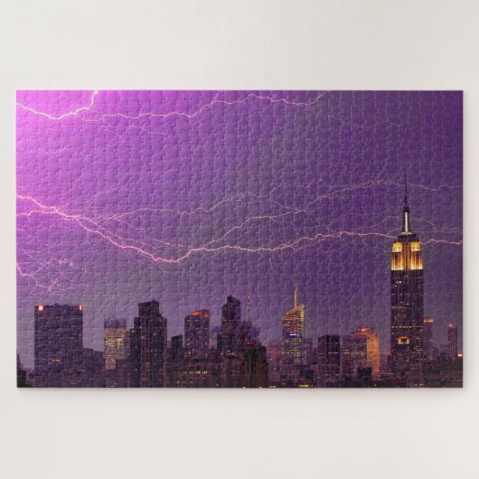 Mammoth Lightning Strike Over Midtown NYC Skyline Legpuzzel (Horizontaal)