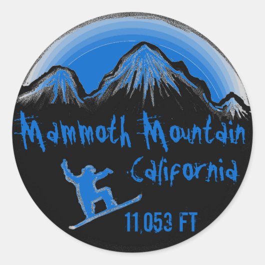 Mammoth Mountain California blauwe snewboardsticke Ronde Sticker (Voorkant)