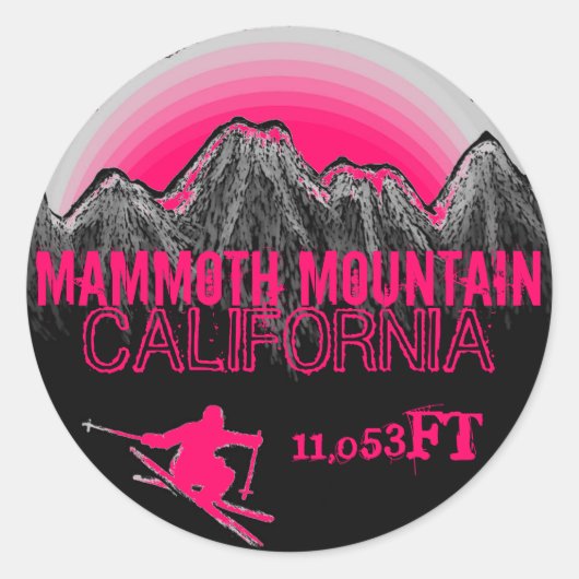 Mammoth Mountain California roze ski art stickers (Voorkant)