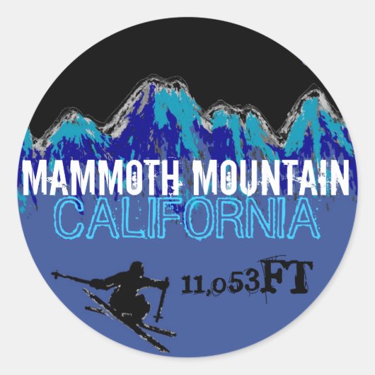 Mammoth Mountain California ski blauwe kunst stick Ronde Sticker (Voorkant)