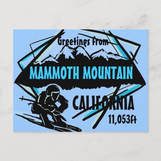 Mammoth Mountain Californië blauw ski briefkaart (Voorkant)