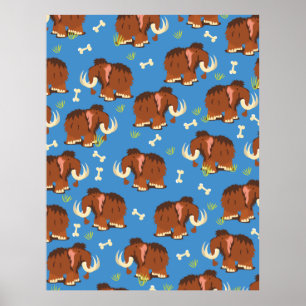 Mammoth Pattern schattige cartoon. Poster