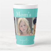 Mam's Angels Collage Foto Turquoise Wit Bloemen Latte Mok (Voorkant)