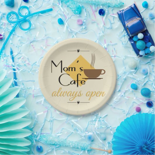 Mam's cafe altijd open papieren bordje (Feest)