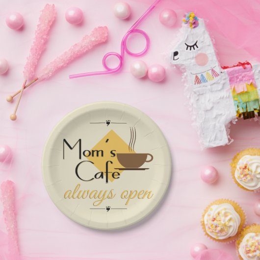 Mam's cafe altijd open papieren bordje (Feest)