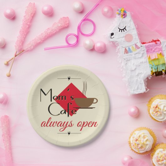 Mam's cafe altijd open papieren bordje (Feest)