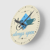 Mam's cafe altijd open ronde klok (Hoek)