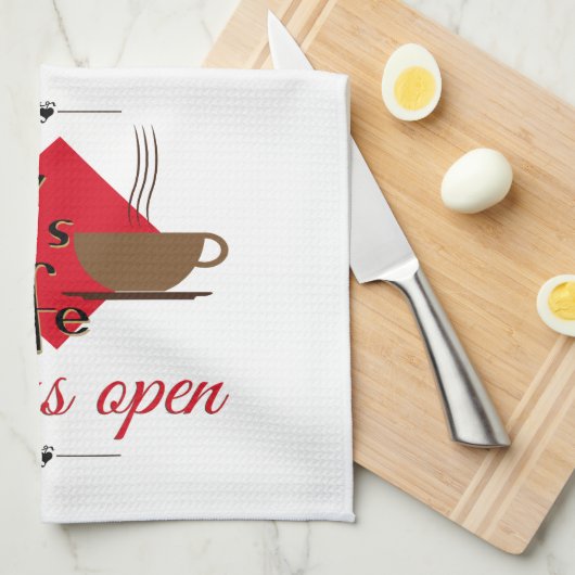 Mam's cafe altijd open theedoek (Quarter Fold)