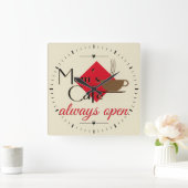 Mam's cafe altijd open vierkante klok (Huis)