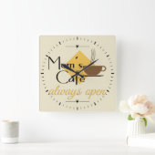 Mam's cafe altijd open vierkante klok (Huis)