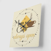 Mam's cafe altijd open vierkante klok (Hoek)