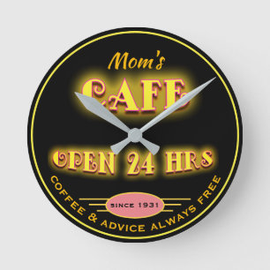 Mam's cafe Open 24 uur Faux Retro Neon - Ronde Klok