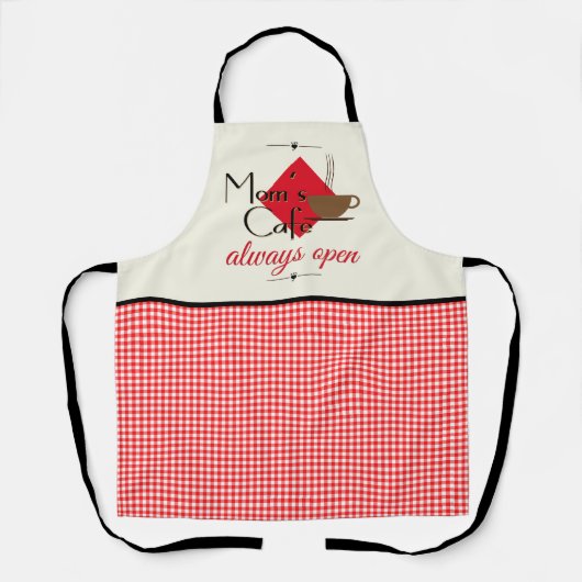 Mam's Cafe Red en White Gingham Check Pattern Schort (Voorkant)