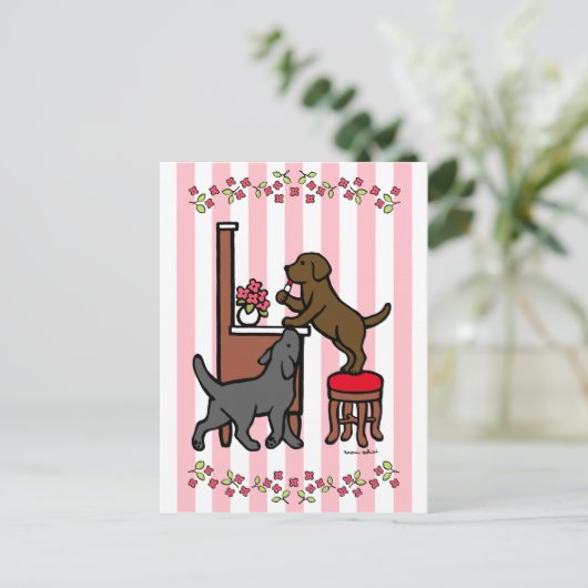 Mam's Chocolade Lab en Black Lab Briefkaart (Staand voorkant)