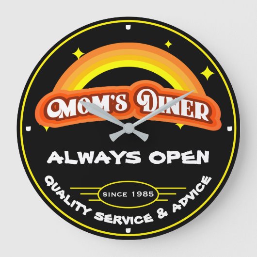Mam's Diner Altijd Retro Rainbow Black openen Grote Klok (Voorkant)
