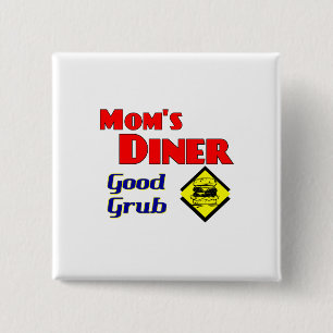Mam's Diner Good Grub Retro Restaurant Vierkante Button 5,1 Cm