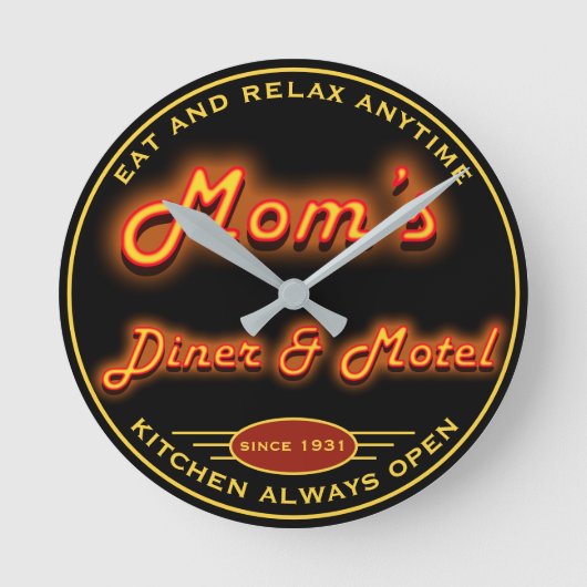 Mam's Diner & Motel Fun Faux Neon Any Slogan - Ronde Klok (Voorkant)