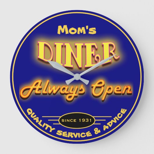 Mam's diner of een andere naam neon Kijk Navy Blue Grote Klok (Voorkant)