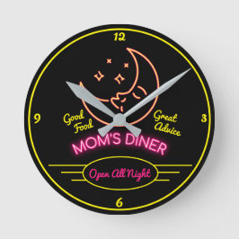 Mam's Diner Open All Night Retro 50's Neon Effect Ronde Klok
