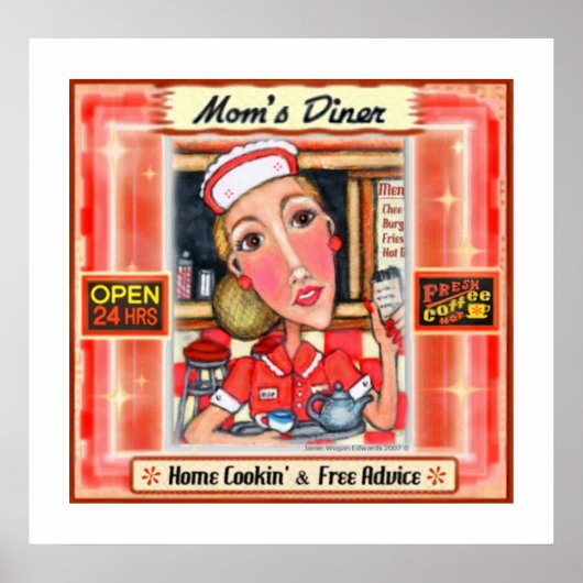 Mam's Diner Retro Kitchen Art Poster Print (Voorkant)