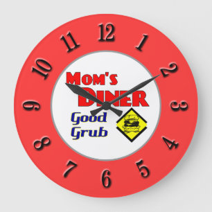 Mam's Diner Retro Red Kitchen Klock Grote Klok