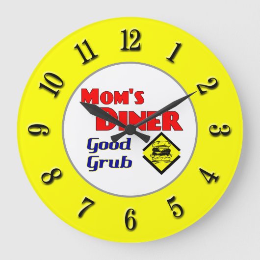 Mam's Diner Retro Yellow Kitchen Clock Grote Klok (Voorkant)