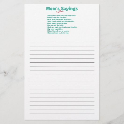 Mam's favoriete gezegden op cadeaus voor haar. briefpapier (Voorkant)