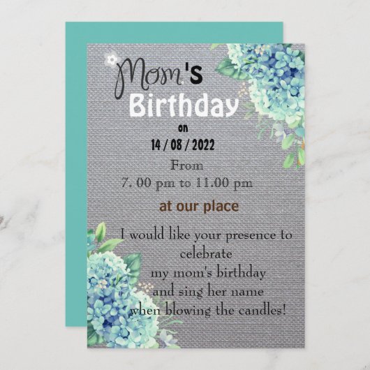 Mam's verjaardagsuitnodiging kaart (Voorkant / Achterkant)