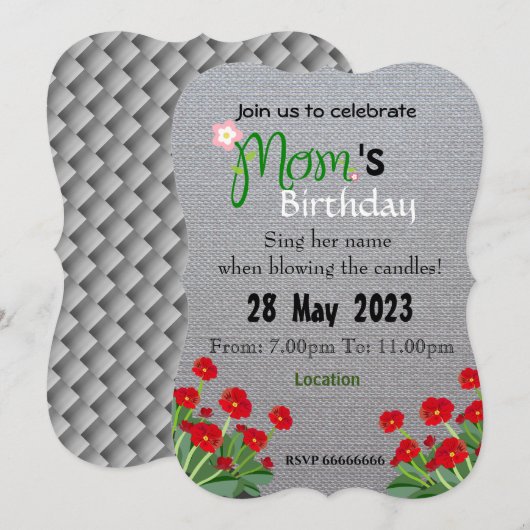Mam's verjaardagsuitnodiging kaart (Voorkant / Achterkant)