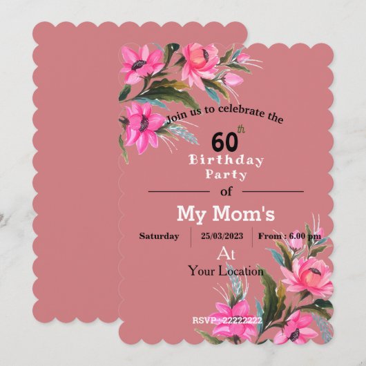 Mam's verjaardagsuitnodiging kaart (Voorkant / Achterkant)