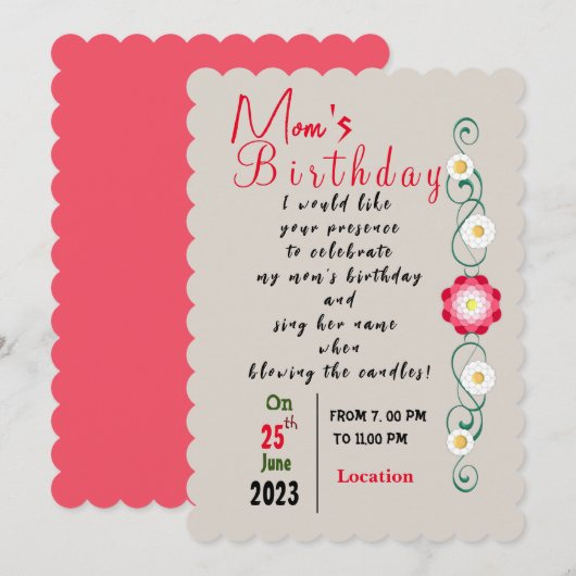 Mam's verjaardagsuitnodiging kaart (Voorkant / Achterkant)