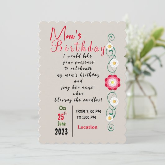 Mam's verjaardagsuitnodiging kaart (Staand voorkant)